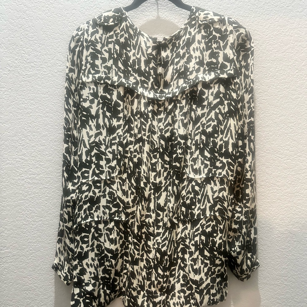 Isabel Marant Black and White Ruffled 3/4 Sleeve Blouse